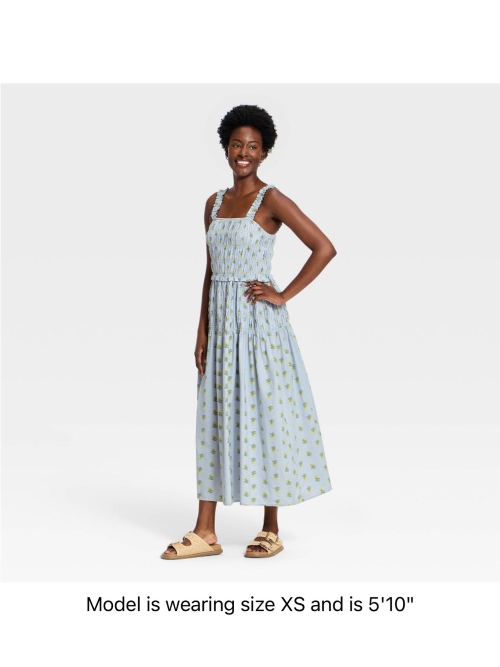 Universal Thread Light Blue Maxi Dress with Green Floral Motif